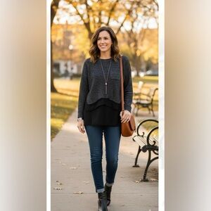 Madewell Black and Gray Crew Neck Sweater